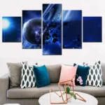 Earth and space galaxy wall art, featuring a cosmic scene with planets and stars, designed for modern home decor.