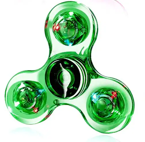 Fidget Spinner with Green Transparent Design and LED Lights.