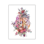 Artistic illustration of a human brain intertwined with vibrant flowers, symbolizing creativity and mental growth.