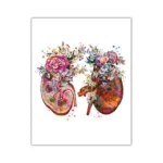 Artistic illustration of human kidneys adorned with colorful flowers and botanical elements, blending science and art in a vibrant, decorative style.
