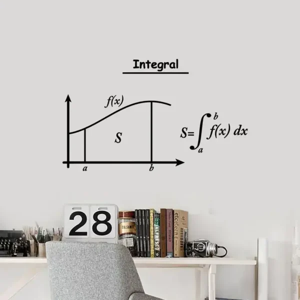 Integral calculus diagram with a graph of a function, area under the curve, and integral notation.