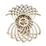 Intricate wooden sunflower puzzle toy with interlocking curved pieces, perfect for educational and decorative purposes.