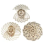 Intricate wooden spinning puzzle ball for educational and decorative purposes, showcasing craftsmanship and mechanical design.
