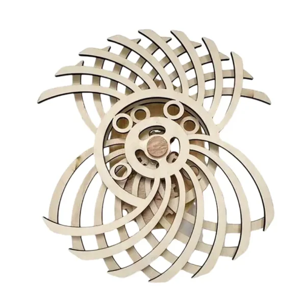 Intricate wooden sunflower puzzle toy with interlocking curved pieces, perfect for educational and decorative purposes.