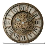 Decorative steampunk-style wall clock featuring visible gears and Roman numerals, perfect for science-themed decor or educational settings.