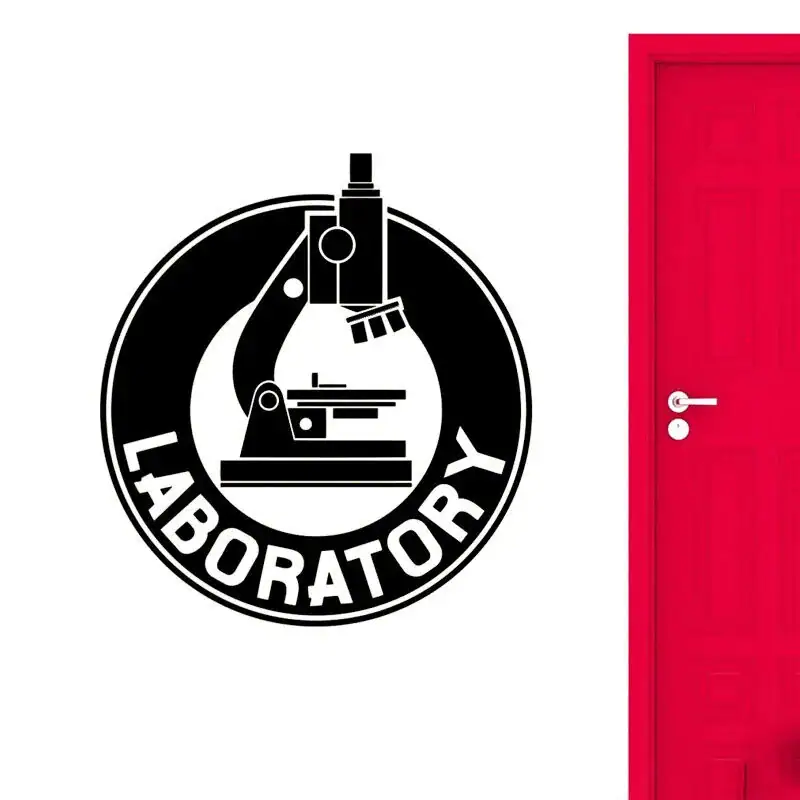 Laboratory Science Microscope Emblem Black and white laboratory microscope emblem with the word "LABORATORY" curved around it, suitable for science decor and educational displays.
