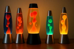 Colorful lava lamps with vibrant bubbles in various colors, creating a mesmerizing and decorative display for science enthusiasts and home decor.