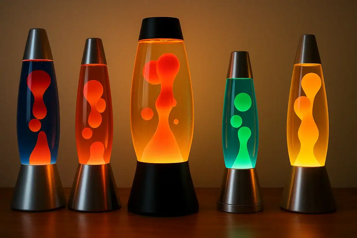 Colorful lava lamps with vibrant bubbles in various colors, creating a mesmerizing and decorative display for science enthusiasts and home decor.