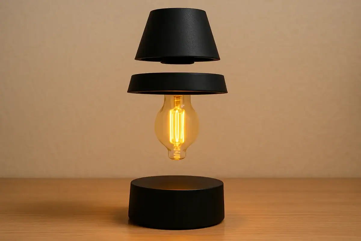 Elegant Edison-style table lamp with a black lampshade and vintage filament bulb, showcasing a minimalist design perfect for modern decor.