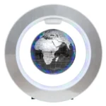 Modern globe with LED light ring showcasing continents and oceans, ideal for educational and decorative purposes.