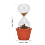 Clear sand timer with brown sand in a red pot, measuring 14.7cm tall and 6.8cm wide, used for educational demonstrations and science decor.