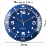 Bright blue quartz wall clock with clear white numerals and minute markers, perfect for classrooms, offices, or home decor.