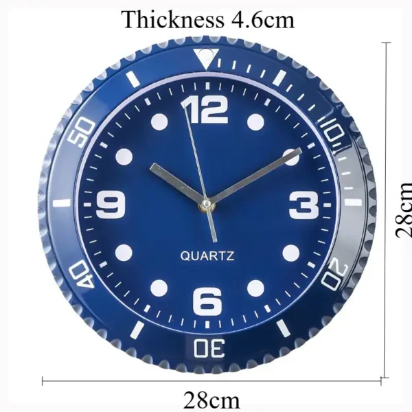 Bright blue quartz wall clock with clear white numerals and minute markers, perfect for classrooms, offices, or home decor.