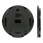 Circular black smart home security camera base with mounting options and connection ports, designed for indoor use.