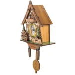 Traditional wooden cuckoo clock featuring chalet-style architecture, pine trees, and a deer figurine, perfect for educational decor and science-themed home accessories.