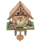 Traditional wooden cuckoo clock featuring chalet-style house, clock face, pine trees, and animal figurines, perfect for educational decor and science-themed home accessories.