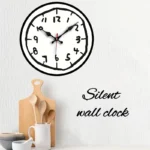 Silent wall clock with a modern design, featuring a white face and black numerals, perfect for home or office decor.