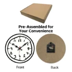 Pre-assembled educational wall clock kit with easy-to-read dial and quartz movement, ideal for classrooms and learning environments.