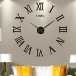 Large wall clock with Roman numerals and "TIME" text, decorative and functional home decor piece.