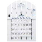 A creative wooden calendar puzzle displaying January with movable date blocks, perfect for educational and decorative purposes.