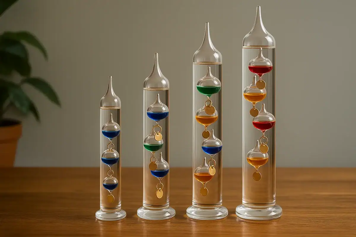 Colorful glass science experiment tubes with liquid and floating spheres.