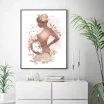 Artistic silhouette of a pregnant woman with floral accents and a baby inside her belly, symbolizing pregnancy and maternal love.
