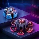 LED light-up fidget spinner with futuristic design in blue and pink neon colors, perfect for stress relief and sensory play.