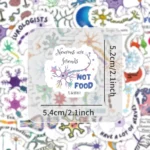 Educational sticker featuring neurons with the phrase "Neurons are friends, not food" for neuroscience awareness.