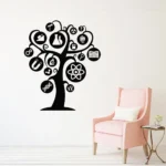Innovative science-themed wall decal featuring icons of laboratory equipment, atoms, and scientific symbols, perfect for educational spaces and science enthusiasts.