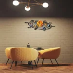 Modern wall art depicting the solar system with labeled planets, ideal for science-themed interiors or educational spaces.
