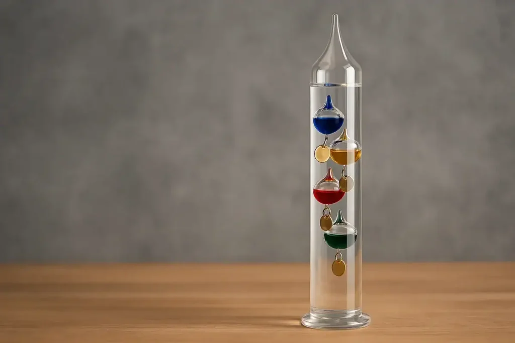Glass Newton's Cradle with Colored Balls for Physics Demonstration.