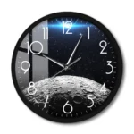 Stylish wall clock featuring a lunar surface and starry night sky, perfect for science enthusiasts and space lovers.