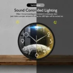 A luminous sound-controlled clock that glows in the dark, ideal for science-themed decor and educational settings. It features a moon surface design and responds to sound for illumination.