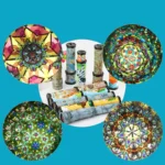 Bright kaleidoscope patterns with colorful glass and intricate designs.