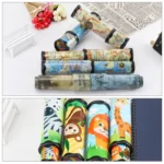 Set of vintage map-themed rollers for educational and science decor, ideal for classroom or home science projects and displays.