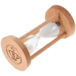 Classic 5-minute sand timer with wooden frame, ideal for time management and educational activities.