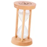 Wooden sand timer with clear glass and natural wood frame, ideal for science experiments and educational activities.