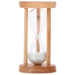 Classic sand timer with wooden frame for educational and decorative use, showcasing a simple yet functional design for time measurement.