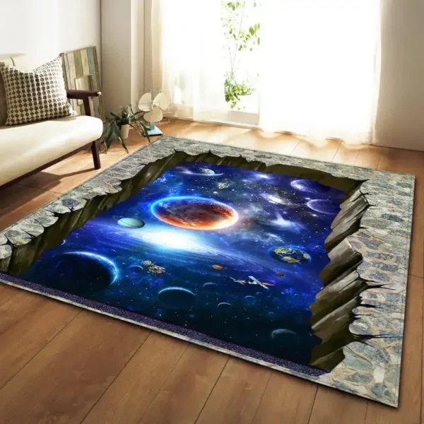 3D Space Galaxy Area Rug for Home Decor and Educational Use.