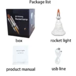 3D printed rocket lamp with smoke effect, perfect for space-themed decor and educational displays. Includes a USB power line and user manual for easy setup.