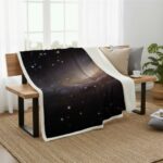Starry night galaxy blanket with cosmic nebula and star pattern, perfect for cozy home decor and science-themed gifts.