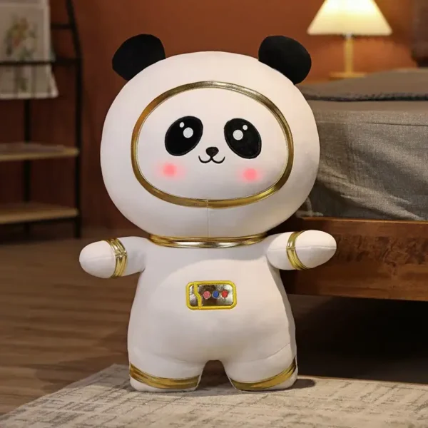 Adorable panda-shaped night light with a cute face, black ears, and a small control panel on its chest, perfect for children's rooms or as a fun educational toy.