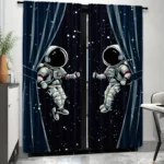 Astronauts floating in space on a starry night curtain, perfect for science-themed decor or educational spaces.