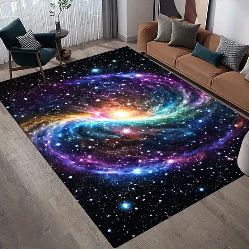 Galaxy Space Themed Rug for Living Room Galaxy space-themed area rug with vibrant colors and cosmic design, perfect for science decor and educational spaces.