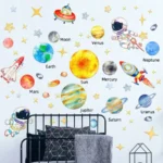Solar System Wall Decal Featuring Planets and Spacecraft for Children's Room Decoration.