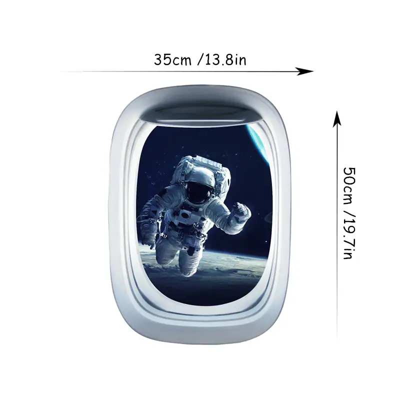 Space Explorer Wall Art - Astronaut in Space Scene Astronaut floating in space depicted on a wall art piece, measuring 35cm by 50cm, perfect for science decor and educational spaces.