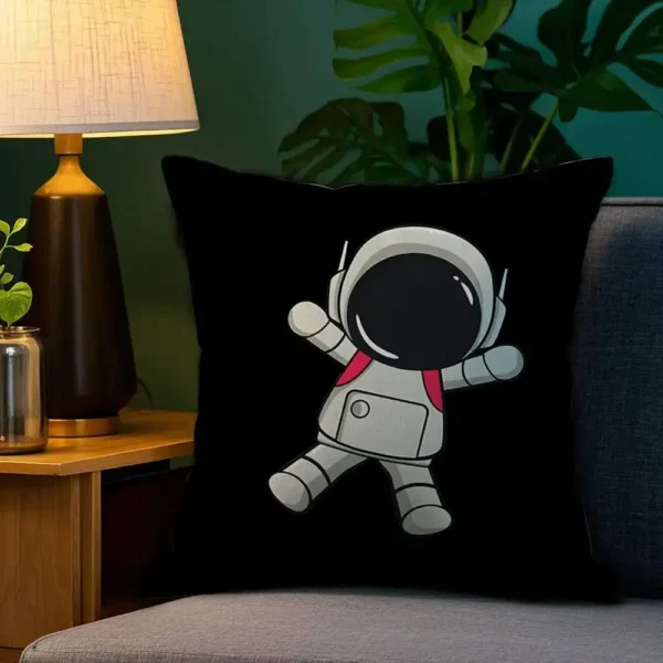 Decorative astronaut cartoon pillow featuring a playful space explorer design, perfect for adding a fun and educational touch to your home decor or kids' room.