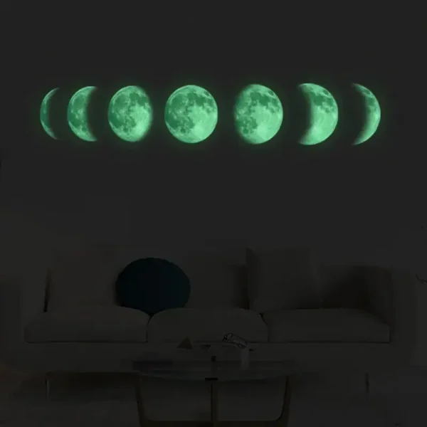 Illuminated wall art displaying the different phases of the moon in glowing green, perfect for science enthusiasts and space lovers.