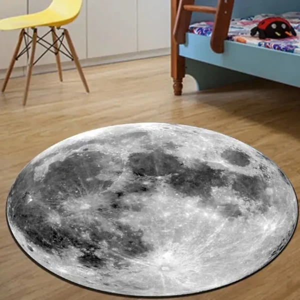 Realistic moon surface rug featuring detailed lunar craters and textures, perfect for space-themed decor or educational settings.