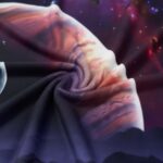 Futuristic galaxy-themed fabric with vibrant colors and cosmic patterns.